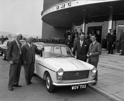To left of image, Sir Leonard Lord and Battista Farina at the announcement day at Longbridge. <br />Just two weeks later came the officla launch at the 45th Salon d'Automobile in Paris