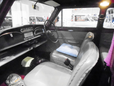 The interior of Mervyn's car (note his hand-stitched upholstery).